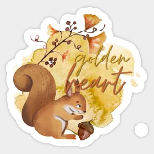 Golden Heart Watercolour Autumn Squirrel Sticker